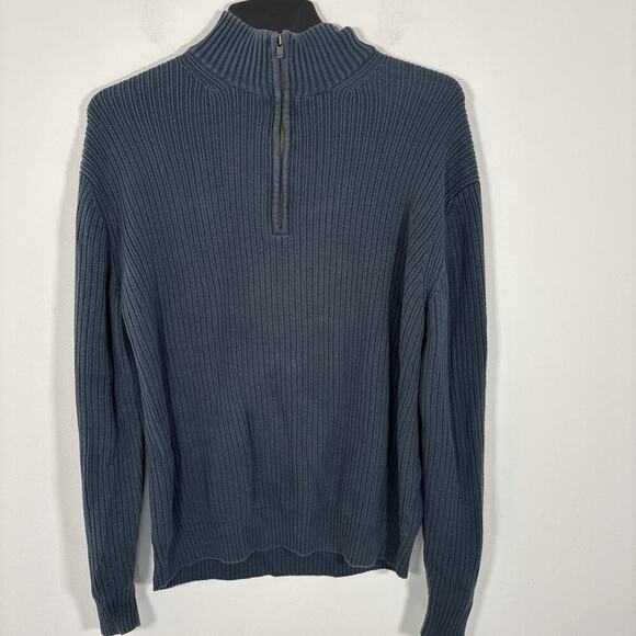 Calvin Klein Ribbed Sweater Mens XL Navy Blue 100% Cotton 1/4 Zip Mock Neck - Picture 6 of 6